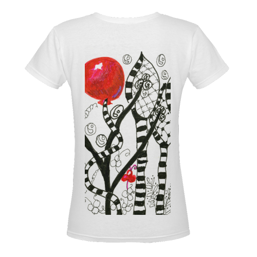 Red Balloon Zendoodle in Fanciful Forest Garden Women's Deep V-neck T-shirt (Model T19)