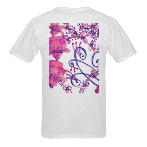 Pink Flower Garden Zendoodle, Purple Gardenscape Men's T-Shirt in USA Size (Two Sides Printing)