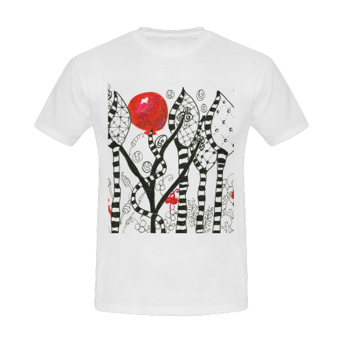 Red Balloon Zendoodle in Fanciful Forest Garden Men's Slim Fit T-shirt (Model T13)