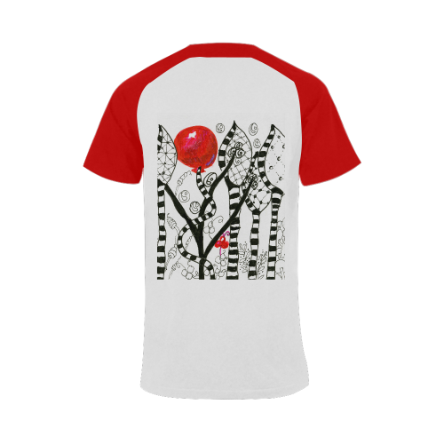 Red Balloon Zendoodle in Fanciful Forest Garden Men's Raglan T-shirt Big Size (USA Size) (Model T11)