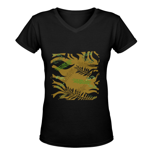 Dark Sultry Leaves Women's Deep V-neck T-shirt (Model T19)