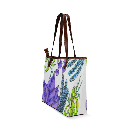 Purple Green Blue Flower Garden, Dancing Zendoodle Shoulder Tote Bag (Model 1646)