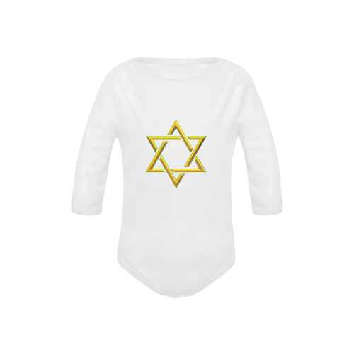 Judaism Symbols Golden Jewish Star of David Baby Powder Organic Long Sleeve One Piece (Model T27)