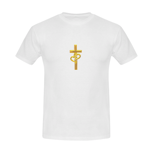 Christian Symbols Golden Cross with 2 Hearts Men's Slim Fit T-shirt (Model T13)