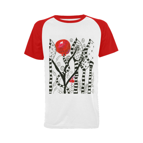 Red Balloon Zendoodle in Fanciful Forest Garden Men's Raglan T-shirt (USA Size) (Model T11)