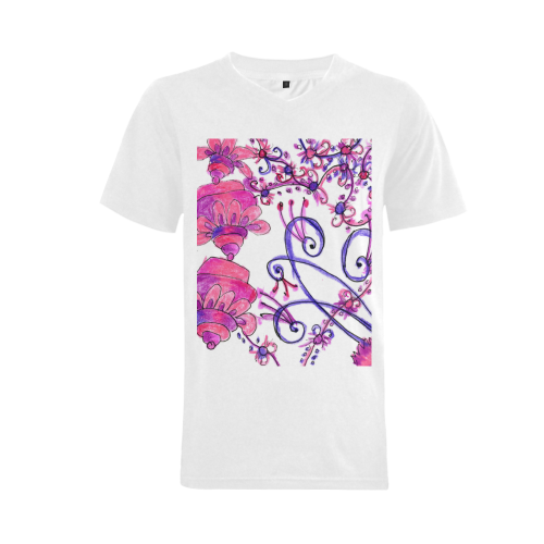 Pink Flower Garden Zendoodle, Purple Gardenscape Men's V-Neck T-shirt  Big Size(USA Size) (Model T10)