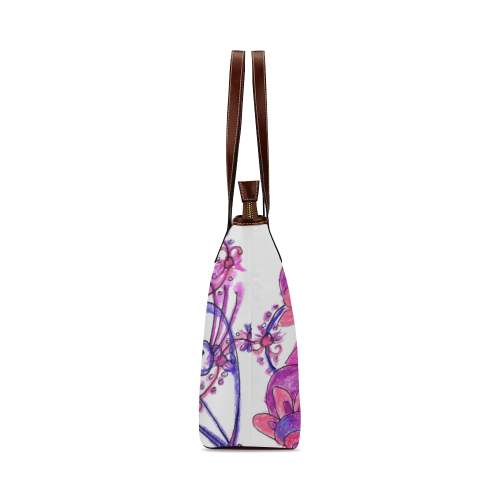 Pink Flower Garden Zendoodle, Purple Gardenscape Shoulder Tote Bag (Model 1646)