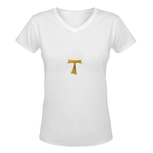 Catholic Christian Symbols Franciscan Tau Cross Women's Deep V-neck T-shirt (Model T19)