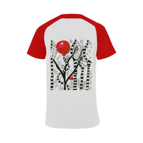 Red Balloon Zendoodle in Fanciful Forest Garden Men's Raglan T-shirt (USA Size) (Model T11)