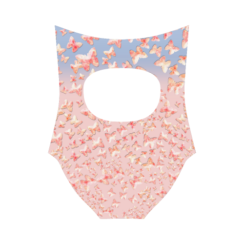 Pink Butterflies Strap Swimsuit ( Model S05)