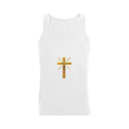 Christian Symbols Golden Resurrection Cross Plus-size Men's Shoulder-Free Tank Top (Model T33)