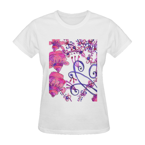 Pink Flower Garden Zendoodle, Purple Gardenscape Sunny Women's T-shirt (Model T05)