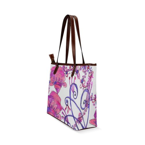 Pink Flower Garden Zendoodle, Purple Gardenscape Shoulder Tote Bag (Model 1646)