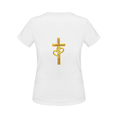 Christian Symbols Golden Cross with 2 Hearts Women's Classic T-Shirt (Model T17）