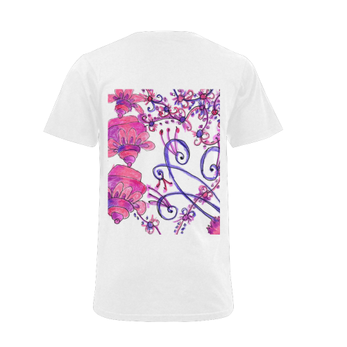 Pink Flower Garden Zendoodle, Purple Gardenscape Men's V-Neck T-shirt (USA Size) (Model T10)