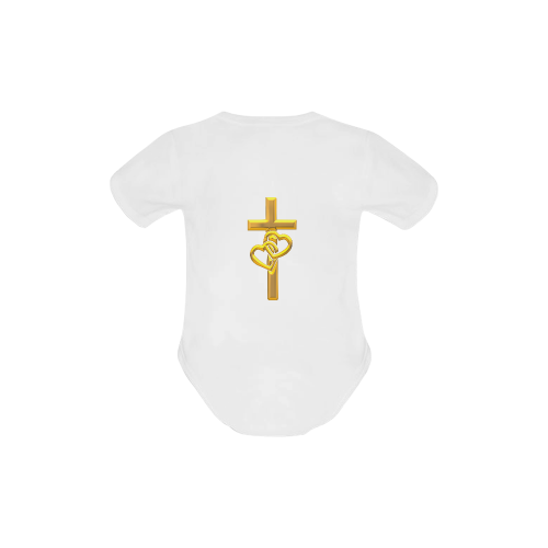 Christian Symbols Golden Cross with 2 Hearts Baby Powder Organic Short Sleeve One Piece (Model T28)