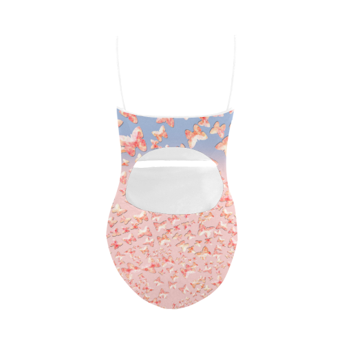 Pink Butterflies Strap Swimsuit ( Model S05)