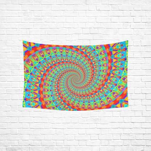 FLOWER POWER SPIRAL multicolored Cotton Linen Wall Tapestry 60"x 40"
