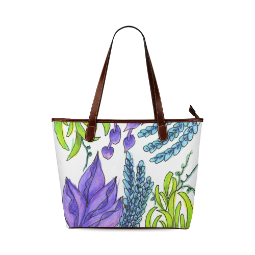 Purple Green Blue Flower Garden, Dancing Zendoodle Shoulder Tote Bag (Model 1646)