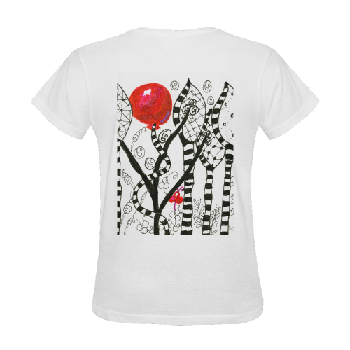 Red Balloon Zendoodle in Fanciful Forest Garden Sunny Women's T-shirt (Model T05)