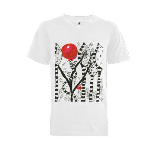 Red Balloon Zendoodle in Fanciful Forest Garden Men's V-Neck T-shirt (USA Size) (Model T10)