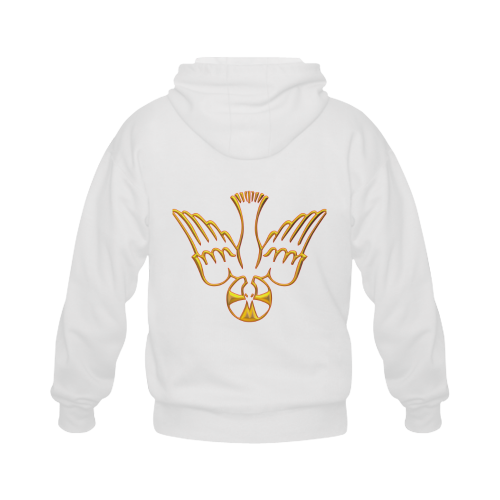 Christian Symbols Golden Holy Spirit Gildan Full Zip Hooded Sweatshirt (Model H02)
