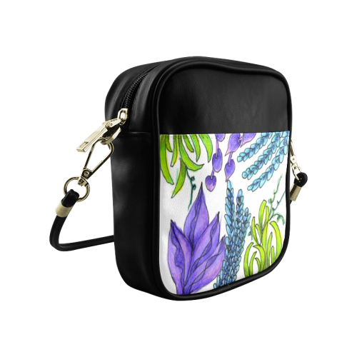 Purple Green Blue Flower Garden, Dancing Zendoodle Sling Bag (Model 1627)