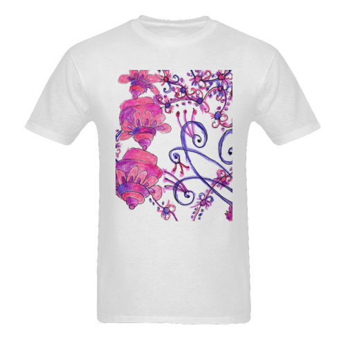 Pink Flower Garden Zendoodle, Purple Gardenscape Men's T-Shirt in USA Size (Two Sides Printing)