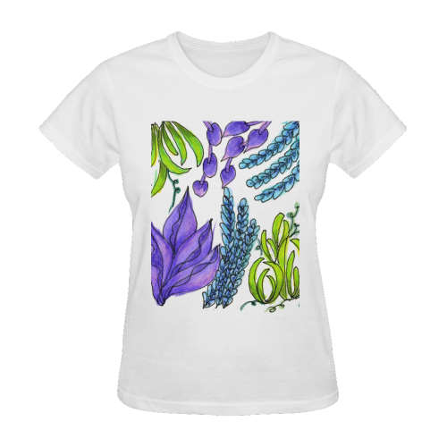 Purple Green Blue Flower Garden, Dancing Zendoodle Sunny Women's T-shirt (Model T05)