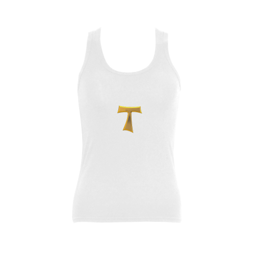 Catholic Christian Symbols Franciscan Tau Cross Women's Shoulder-Free Tank Top (Model T35)
