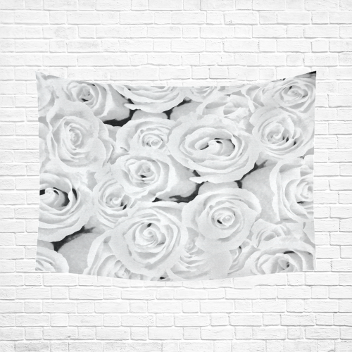 White Roses Cotton Linen Wall Tapestry 80"x 60"