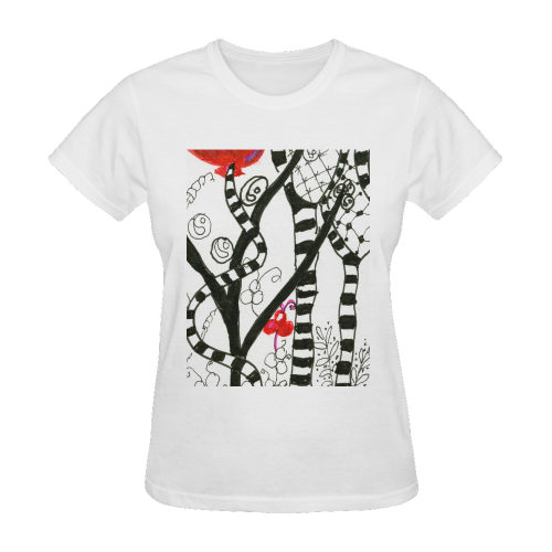 Red Balloon Zendoodle in Fanciful Forest Garden Sunny Women's T-shirt (Model T05)