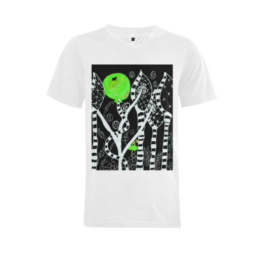 Green Balloon Zendoodle in Night Forest Garden Men's V-Neck T-shirt  Big Size(USA Size) (Model T10)