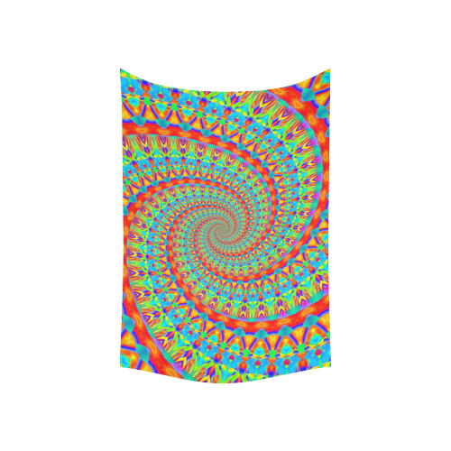 FLOWER POWER SPIRAL multicolored Cotton Linen Wall Tapestry 60"x 40"