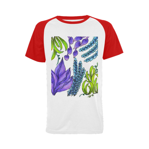 Purple Green Blue Flower Garden, Dancing Zendoodle Men's Raglan T-shirt Big Size (USA Size) (Model T11)
