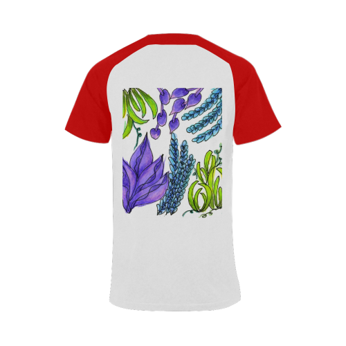 Purple Green Blue Flower Garden, Dancing Zendoodle Men's Raglan T-shirt Big Size (USA Size) (Model T11)