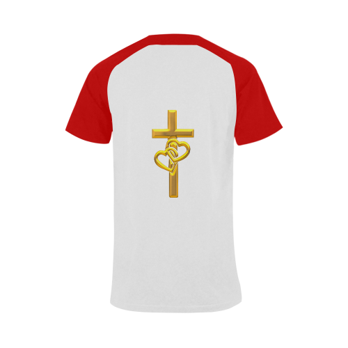 Christian Symbols Golden Cross with 2 Hearts Men's Raglan T-shirt Big Size (USA Size) (Model T11)