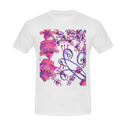 Pink Flower Garden Zendoodle, Purple Gardenscape Men's Slim Fit T-shirt (Model T13)