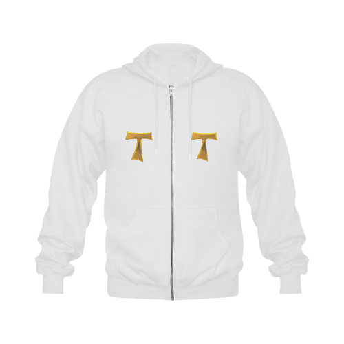 Catholic Christian Symbols Franciscan Tau Cross Gildan Full Zip Hooded Sweatshirt (Model H02)
