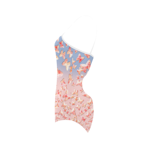 Pink Butterflies Strap Swimsuit ( Model S05)
