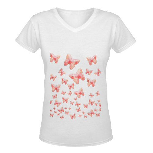 Pink Butterflies Women's Deep V-neck T-shirt (Model T19)