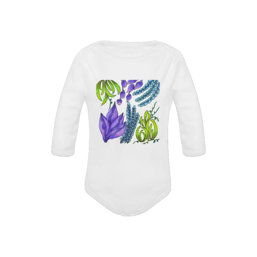 Purple Green Blue Flower Garden, Dancing Zendoodle Baby Powder Organic Long Sleeve One Piece (Model T27)