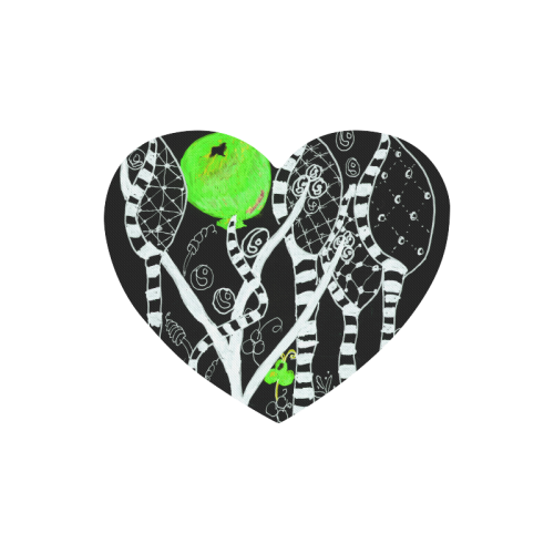 Green Balloon Zendoodle in Night Forest Garden Heart-shaped Mousepad