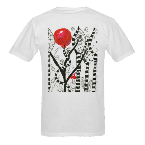 Red Balloon Zendoodle in Fanciful Forest Garden Men's T-Shirt in USA Size (Two Sides Printing)