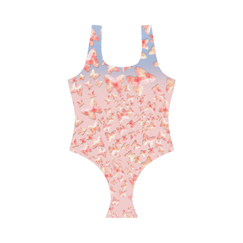 Pink Butterflies Vest One Piece Swimsuit (Model S04)