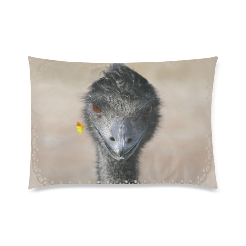 Happy Emu with Flower Custom Zippered Pillow Case 20"x30"(Twin Sides)