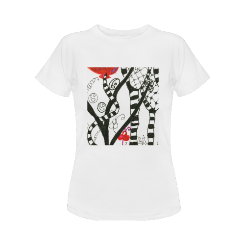 Red Balloon Zendoodle in Fanciful Forest Garden Women's Classic T-Shirt (Model T17）