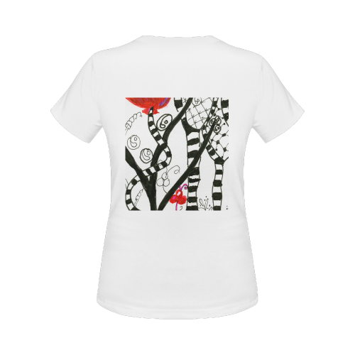 Red Balloon Zendoodle in Fanciful Forest Garden Women's Classic T-Shirt (Model T17）
