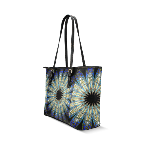 Stained Glass Kaleidoscope Mandala Abstract 8 Leather Tote Bag/Small (Model 1640)