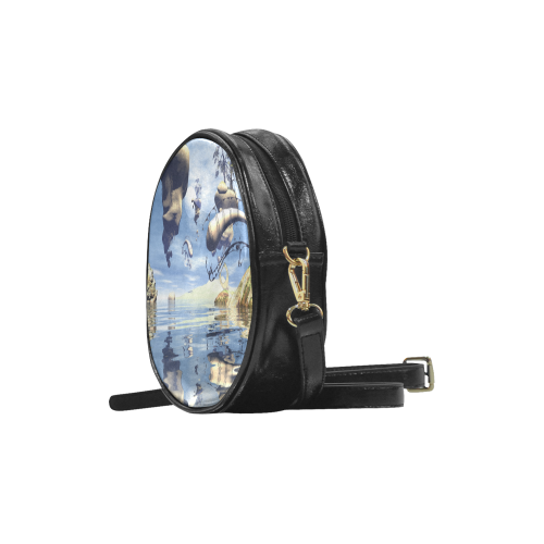 Fantasy world with flying rocks over the sea Round Sling Bag (Model 1647)